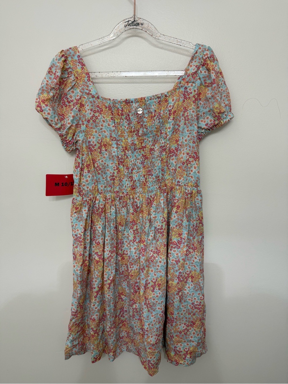 Roxy Light Blue Floral Smocked Puff-Sleeve Dress